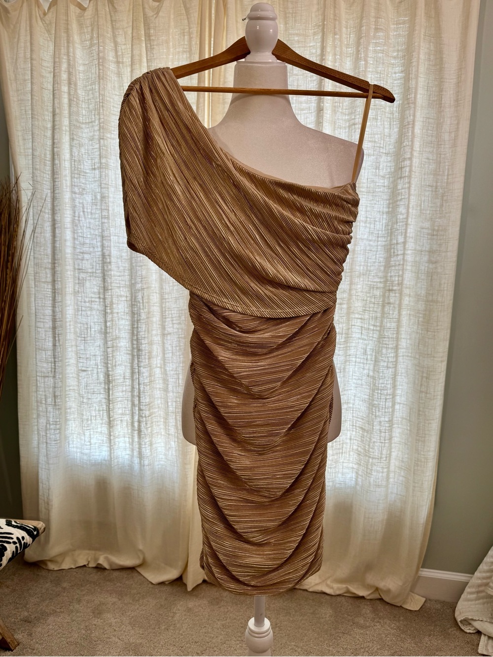Odyssey Goddess Gold Ribbed Lamé Mini Dress Size S
